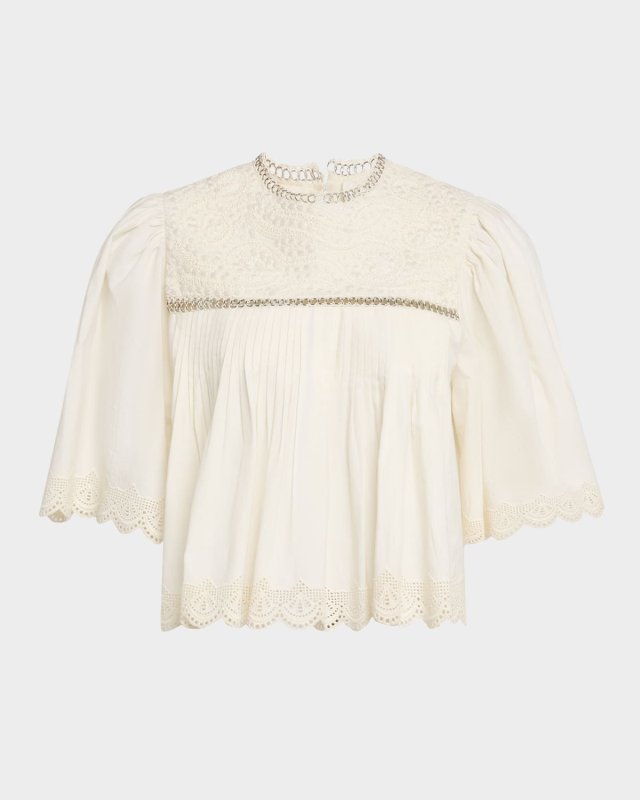 Larissa Embroidered Short-Sleeve Crop Top